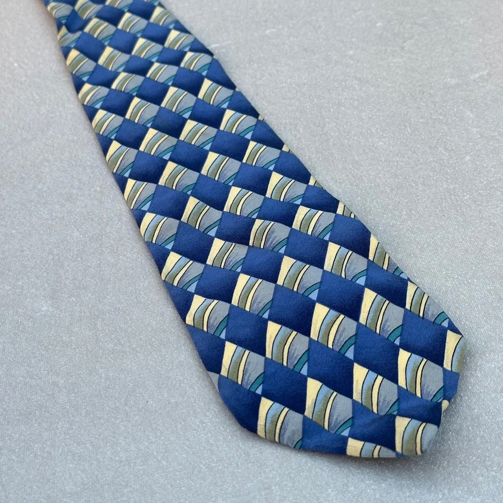 J. Garcia Collection Eight Silk Tie Blue Geometric Extra Long 59
